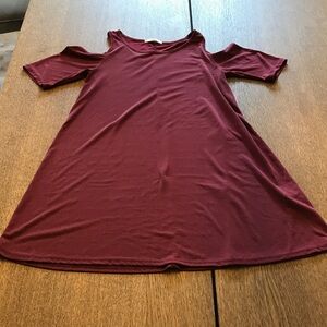 Acemi Maroon Cold-Shoulder A-Line Dress